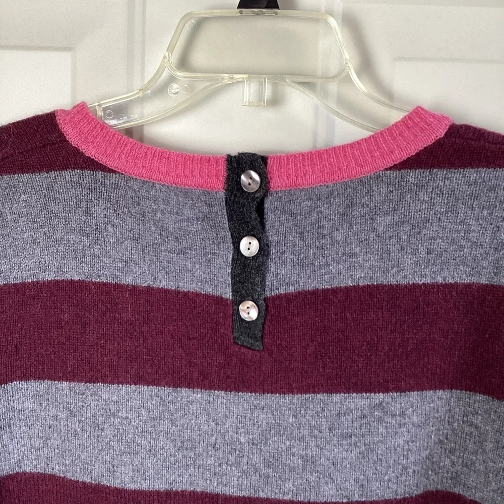 Lucy & Laurel NWT Merino Wool Pullover Sweater pink gray striped button back L